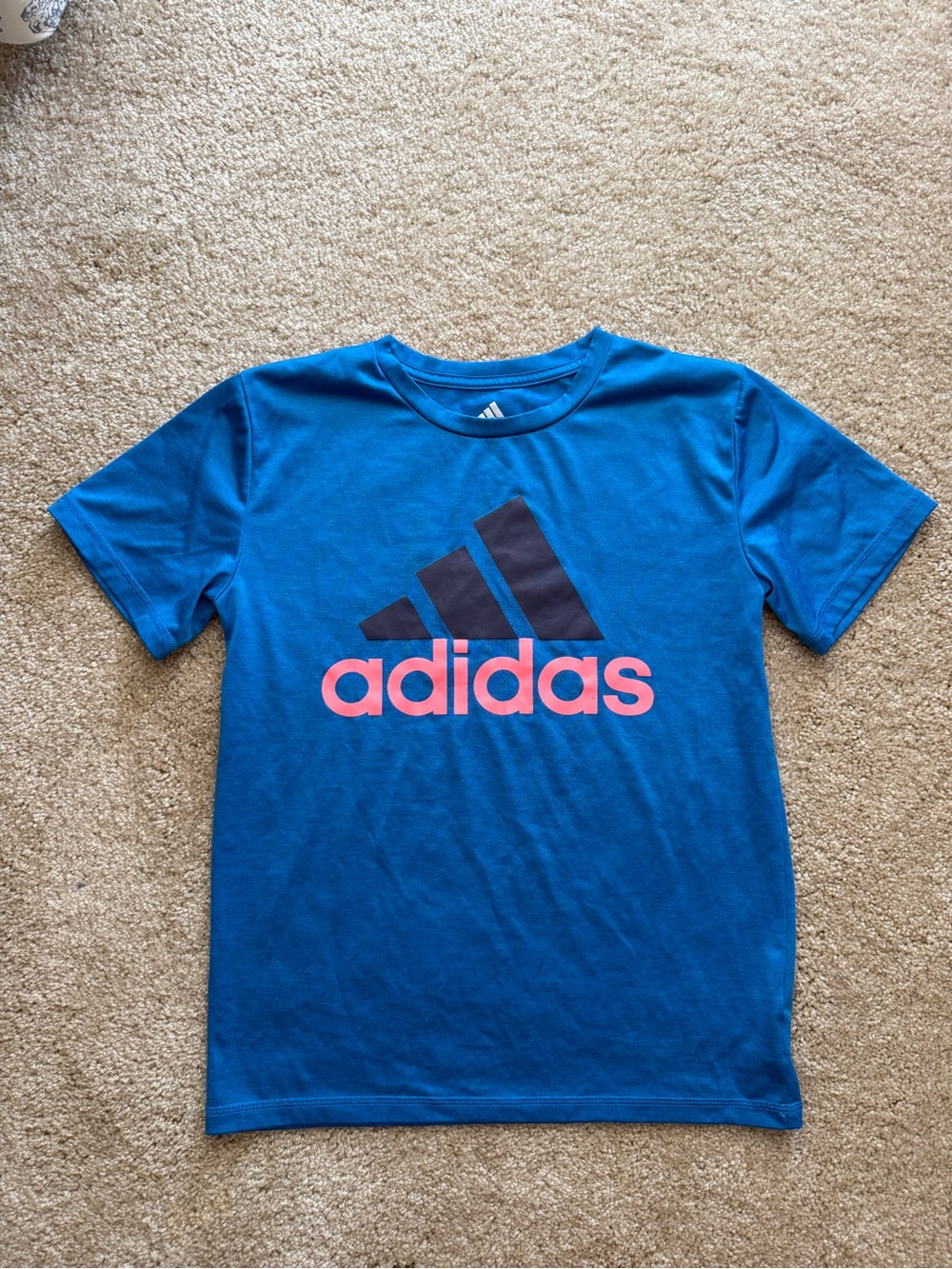 adidas Blue Short Sleeve Tee with Pink Logo